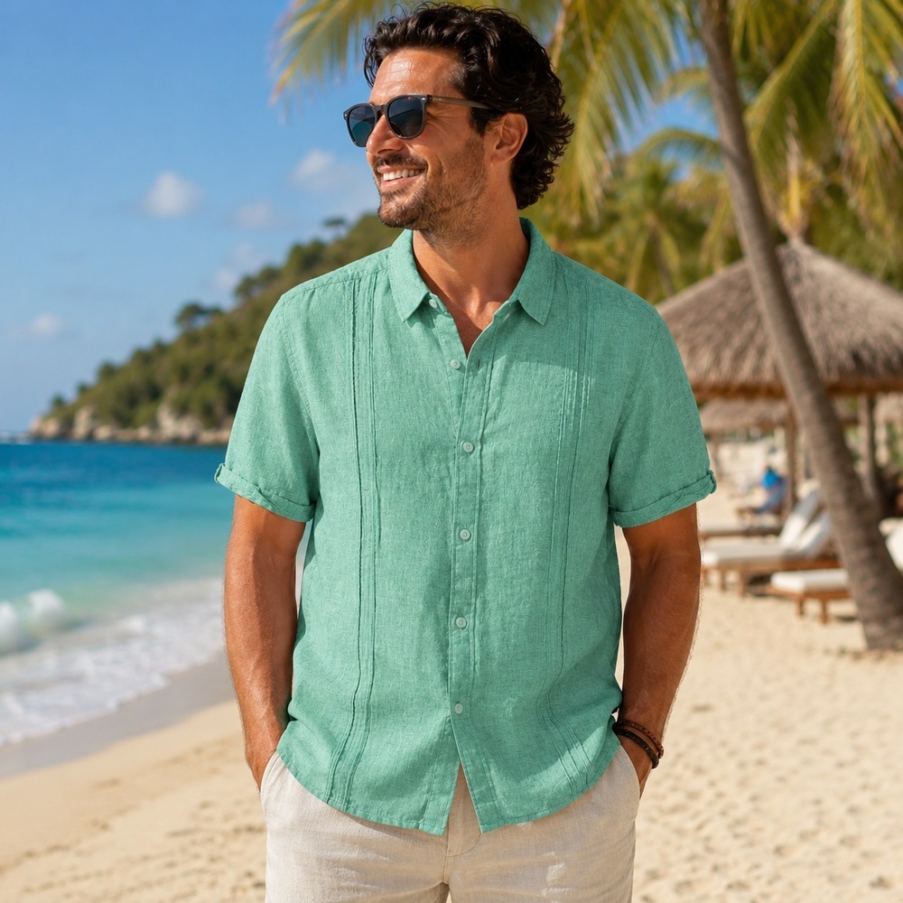 Cubavera Men's XXL Shirt Linen Blend Green Button Up Resort Wear Summer Beach